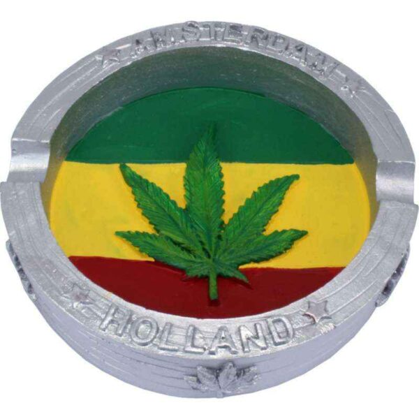 Cenicero Resina Redondo Jamaica Con Hoja Maria Dentro