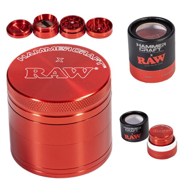 Grinder RAW Hammercraft Lacado Rojo 4 Piezas