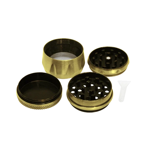 GRINDER 4 PIEZAS CON RELIEVE DANK 43MMX40MM ORO/PLATA/BRONCE